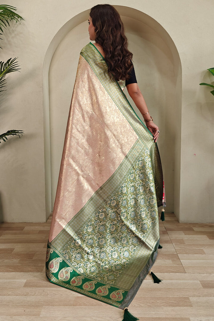 Pearl Peach Zari Woven Kanjivaram Silk Saree