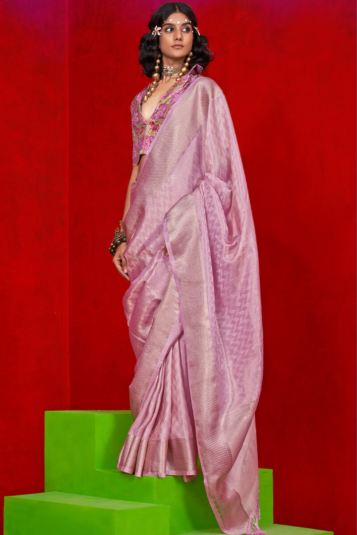 Pearl Pink Banarasi Tissue Silk Saree