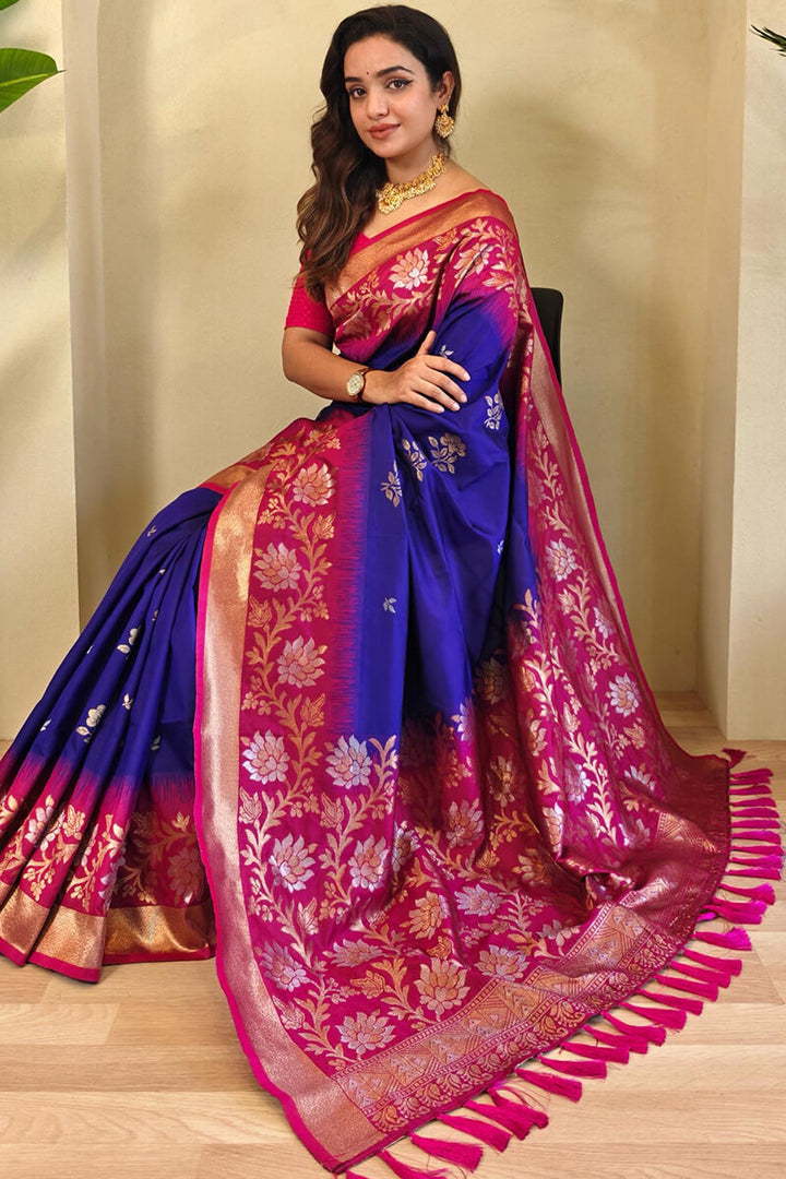 Persian Blue Banarasi Silk Saree with Designer Chaap Border