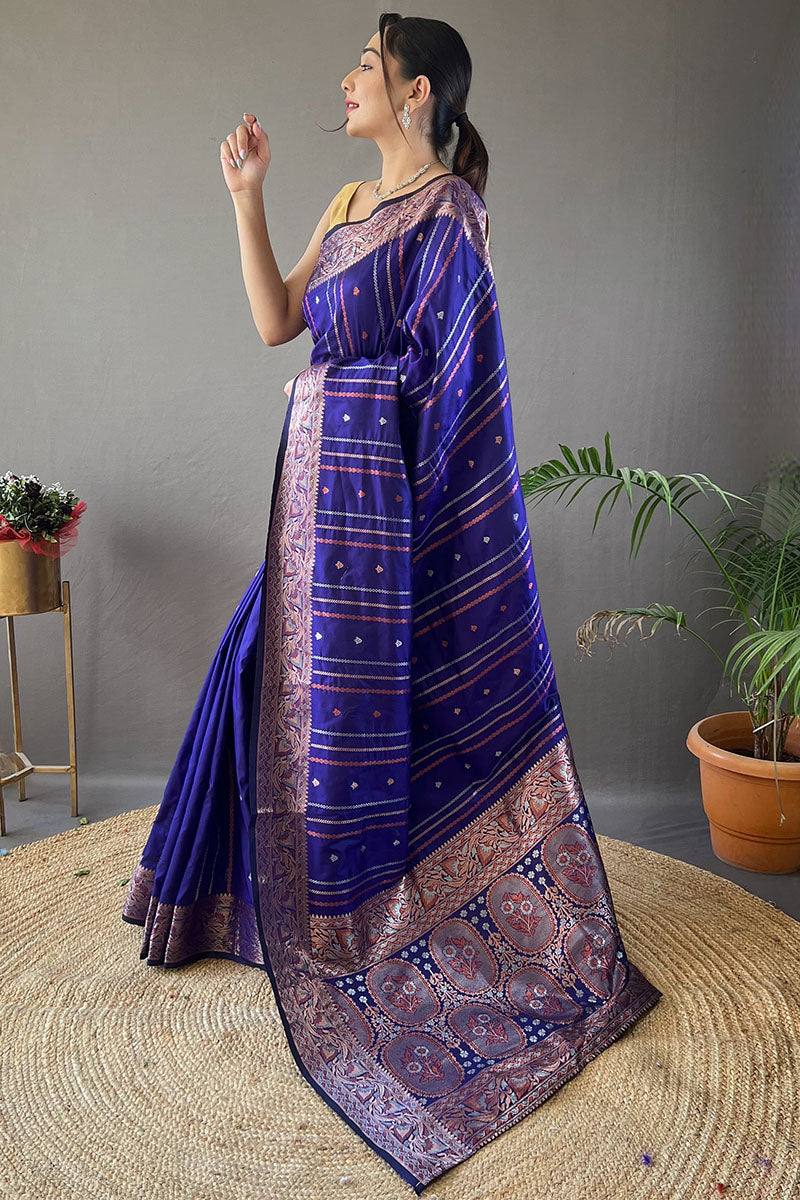 Persian Blue Soft Banarasi Silk Saree