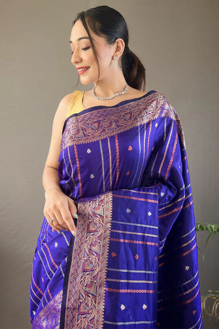 Persian Blue Soft Banarasi Silk Saree