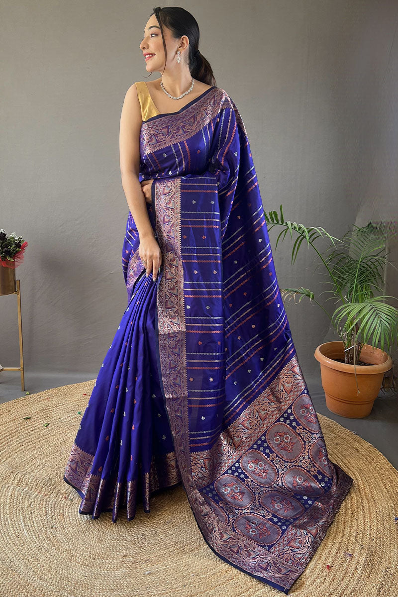 Persian Blue Soft Banarasi Silk Saree