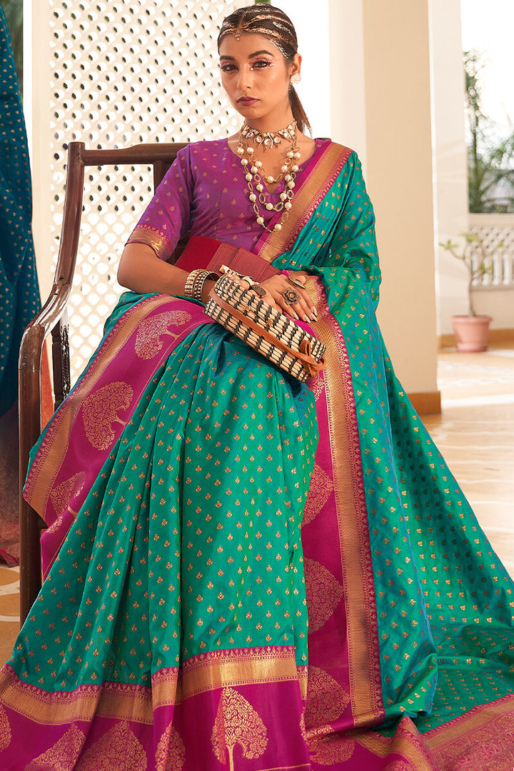Persian Green and Purple Soft Banarasi Silk Saree