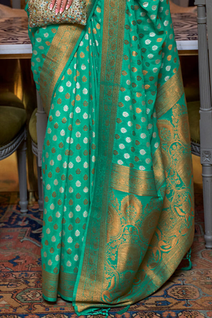 Persian Green Copper Zari Woven Banarasi Silk Saree