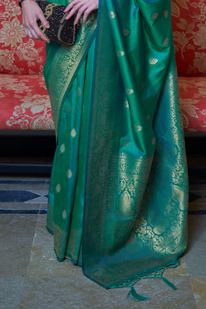 Persian Green Dual Tone Zari Woven Banarasi Silk Saree