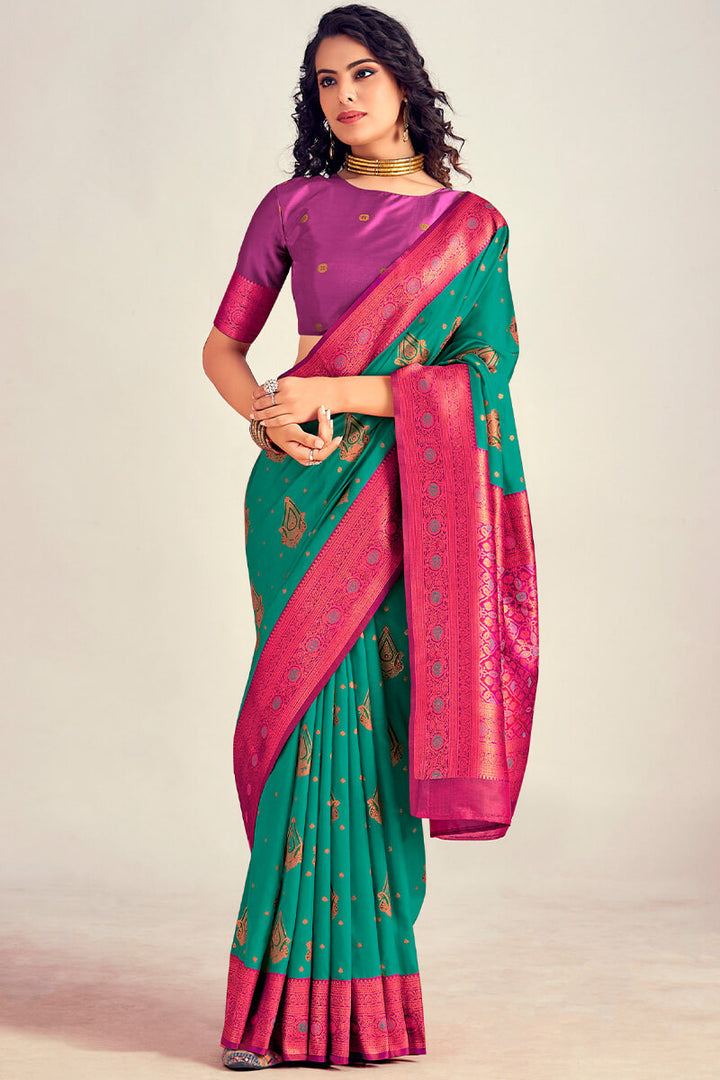 Persian Green Soft Banarasi Silk Saree