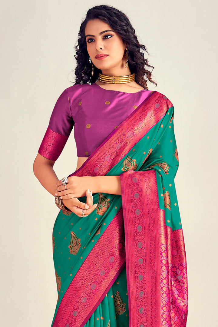 Persian Green Soft Banarasi Silk Saree