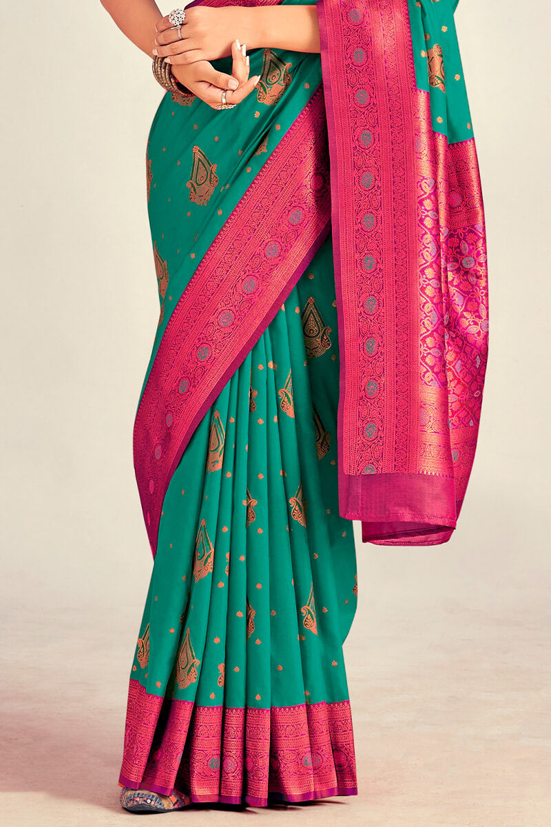 Persian Green Soft Banarasi Silk Saree