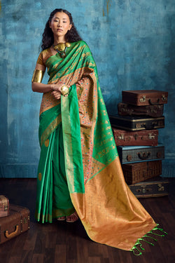 Persian Green Soft Pochampally Silk Saree