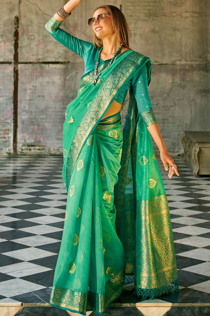 Persian Green Zari woven Banarasi Tissue Silk Saree