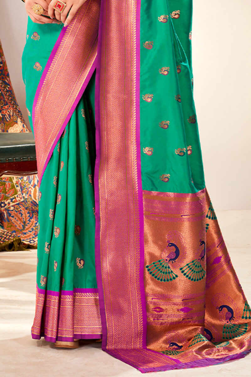 Persian Green Zari Woven Paithani Silk Saree