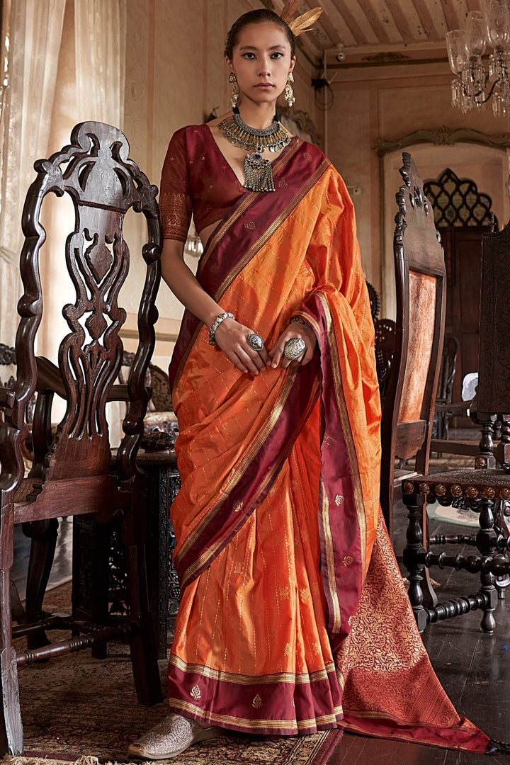 Persian Orange Banarasi Tussar Silk Saree
