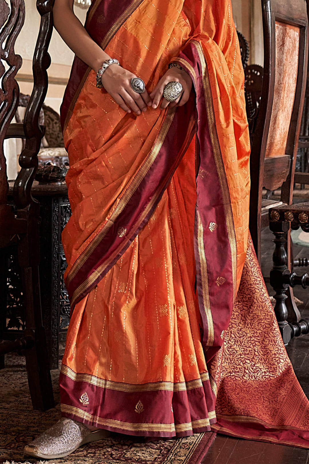 Persian Orange Banarasi Tussar Silk Saree