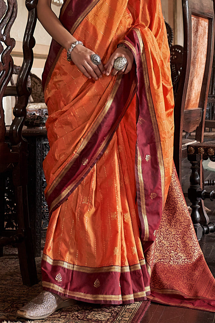 Persian Orange Banarasi Tussar Silk Saree