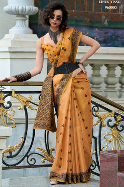 Persian Orange Linen Tissue Silk Saree