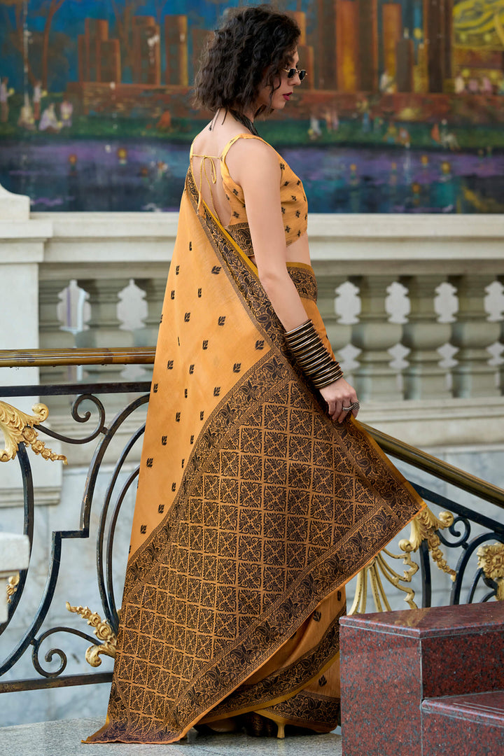 Persian Orange Linen Tissue Silk Saree
