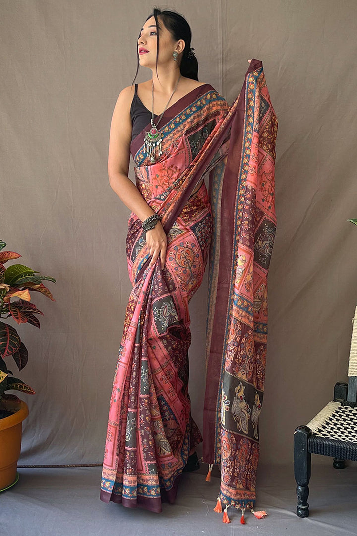 Persian Pink Kalamkari Printed Cotton Saree