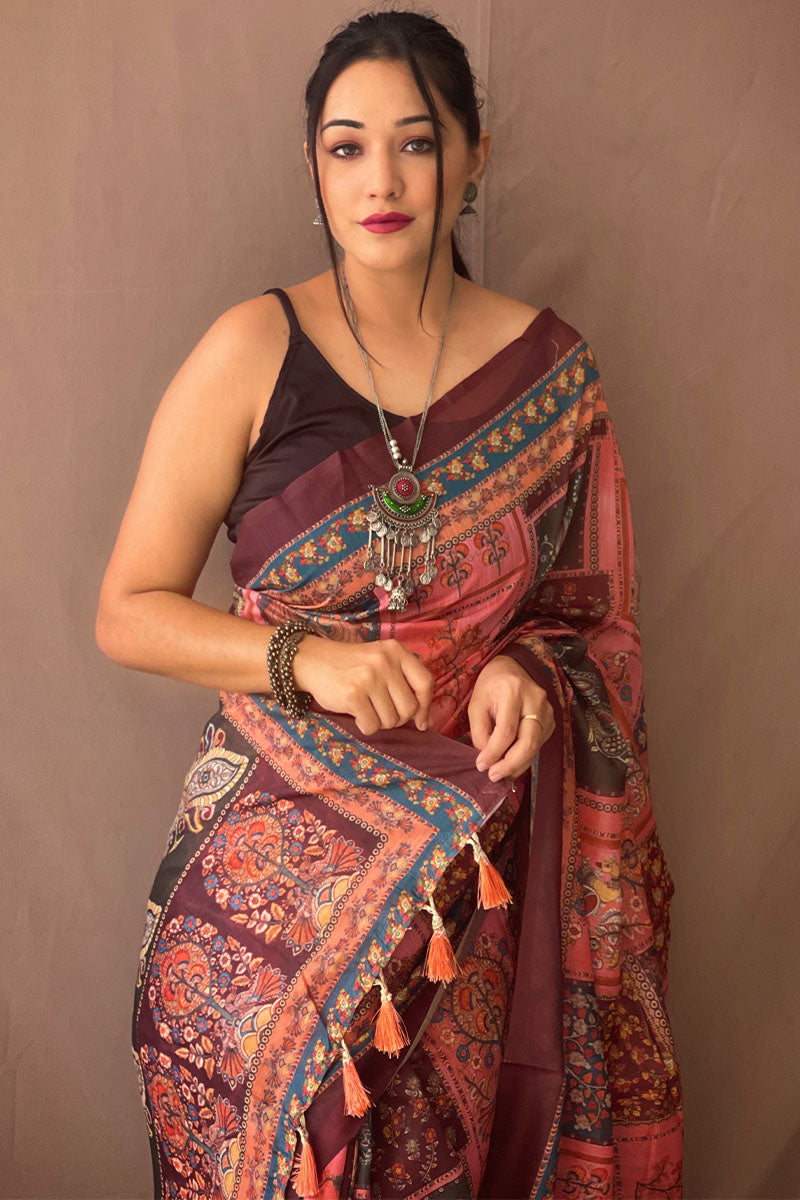 Persian Pink Kalamkari Printed Cotton Saree