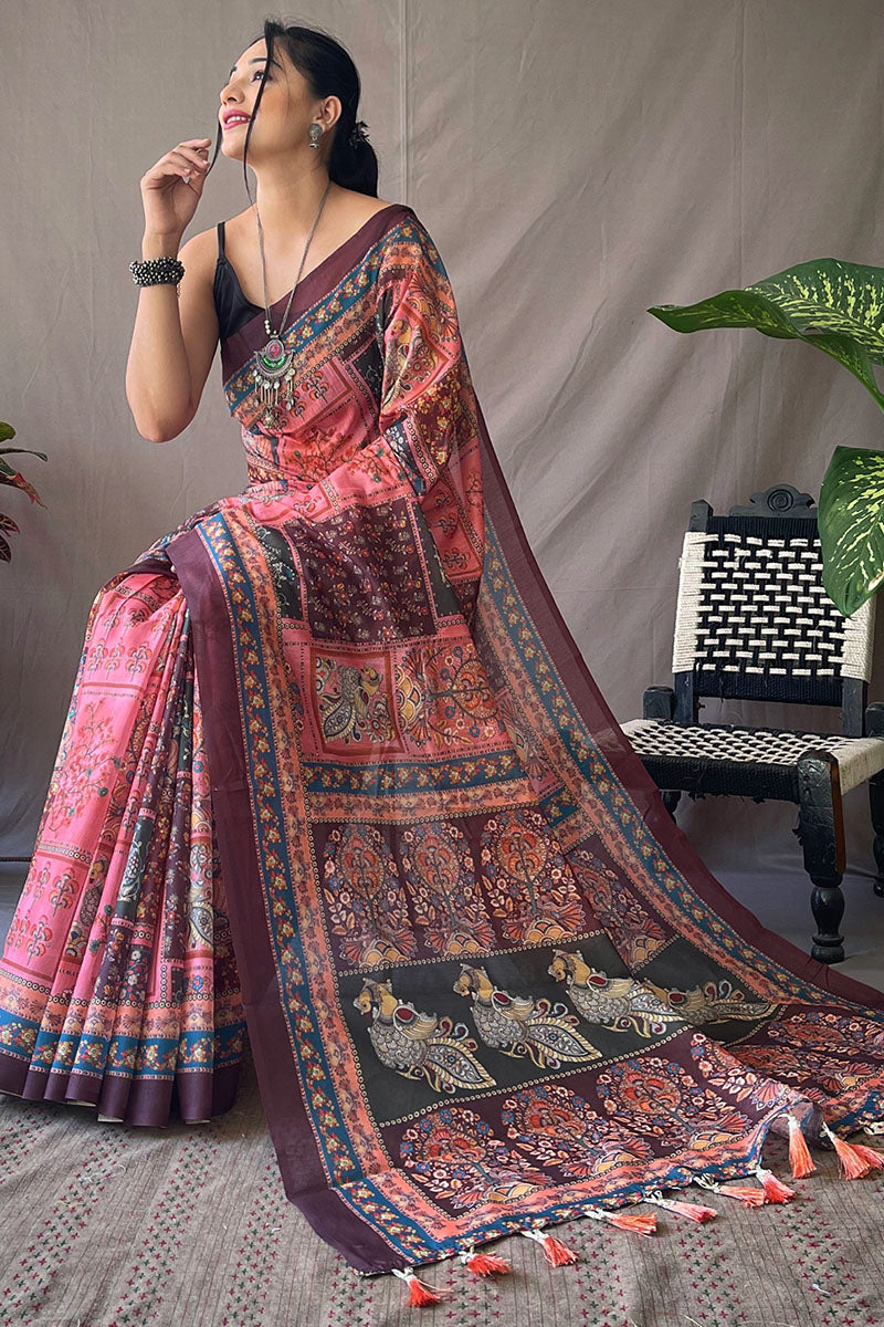 Persian Pink Kalamkari Printed Cotton Saree