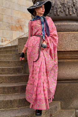 Persian Pink Kashmiri Weaving Organza Silk Saree