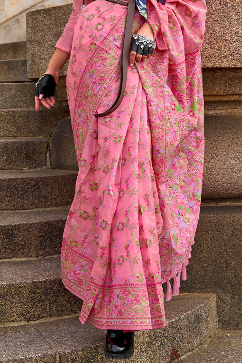 Persian Pink Kashmiri Weaving Organza Silk Saree