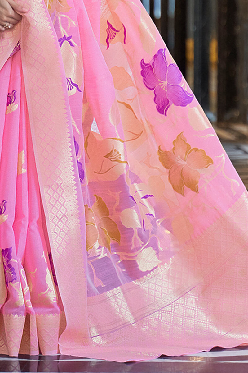 Persian Pink Zari Woven Linen Silk Saree