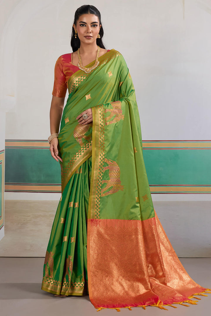 Pesto Green Zari Woven Banarasi Silk Saree