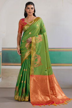 Pesto Green Zari Woven Banarasi Silk Saree