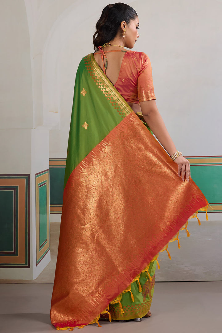 Pesto Green Zari Woven Banarasi Silk Saree