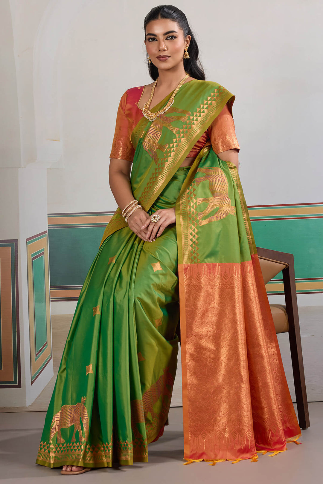 Pesto Green Zari Woven Banarasi Silk Saree