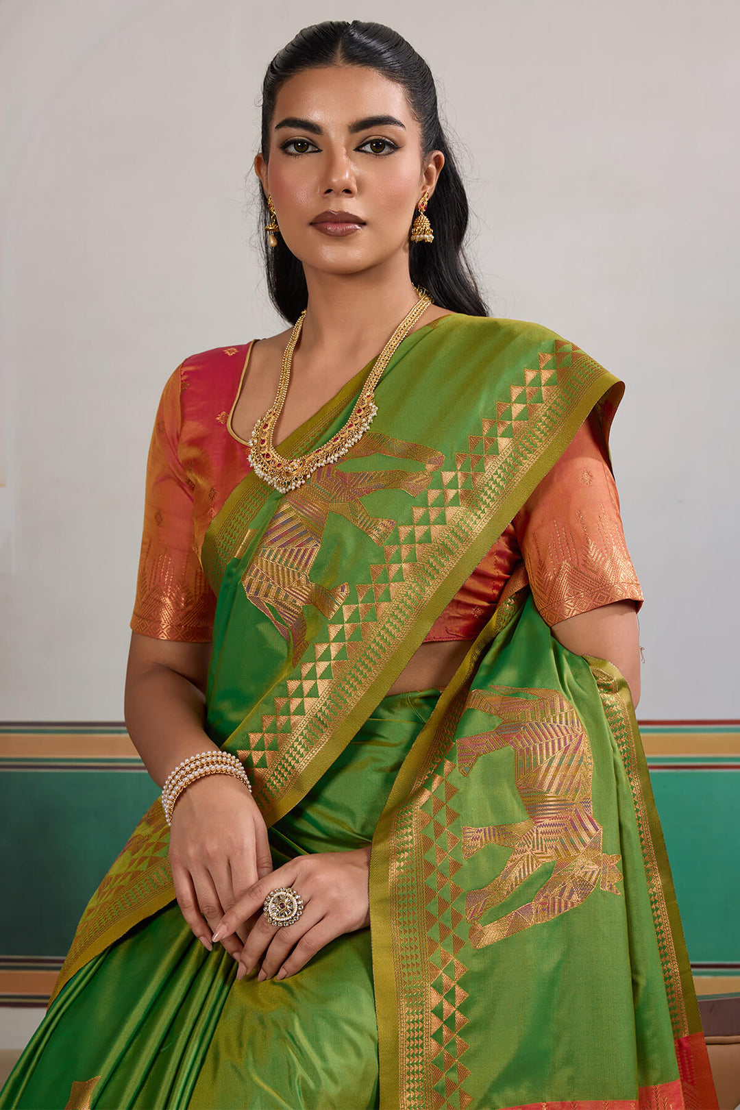 Pesto Green Zari Woven Banarasi Silk Saree
