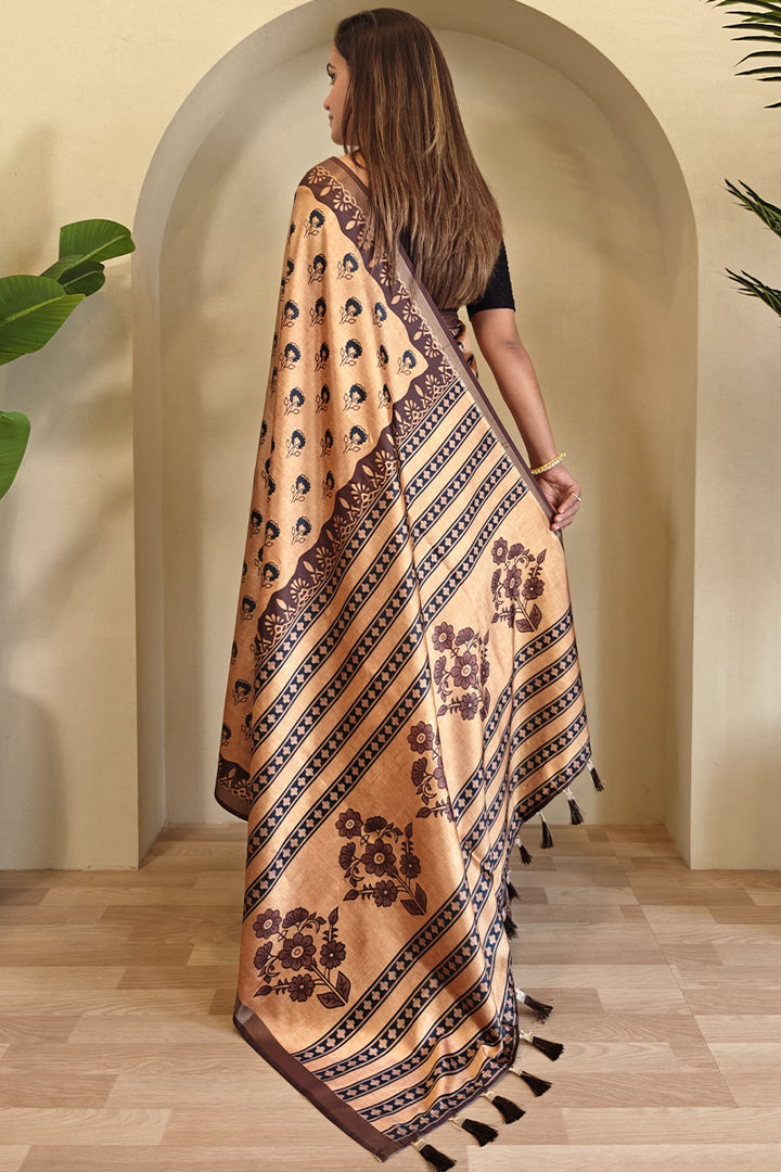 Petal Peach Printed Viscos Dola Silk Saree