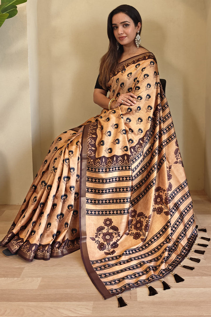 Petal Peach Printed Viscos Dola Silk Saree
