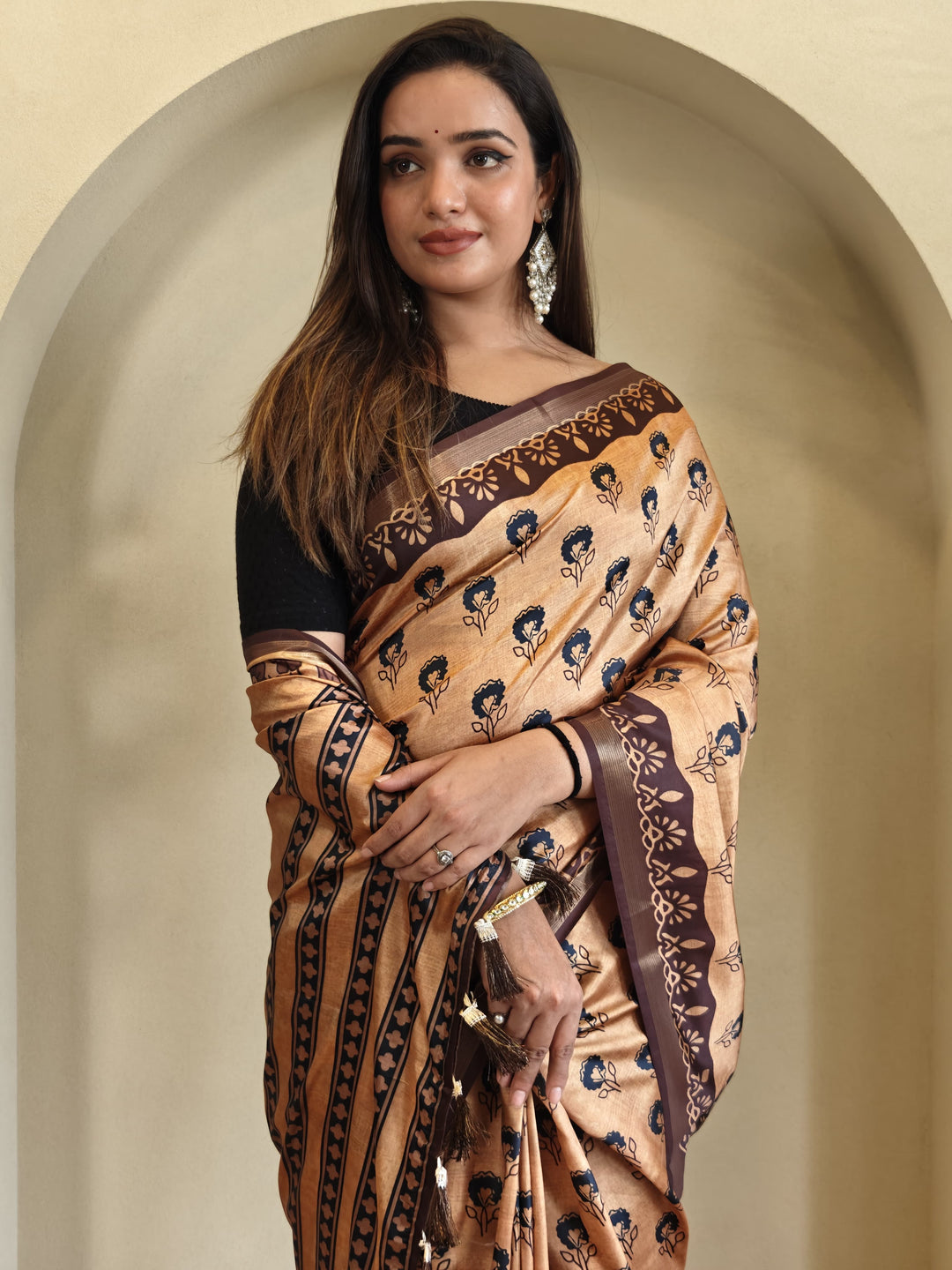 Petal Peach Printed Viscos Dola Silk Saree