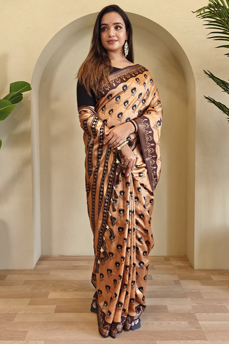 Petal Peach Printed Viscos Dola Silk Saree