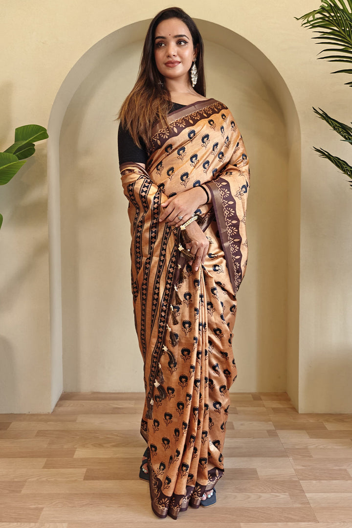 Petal Peach Printed Viscos Dola Silk Saree