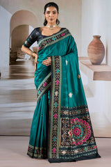 Petrol Blue Patola Silk Saree