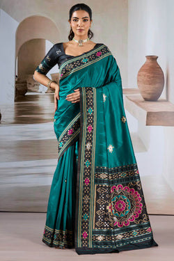 Petrol Blue Patola Silk Saree
