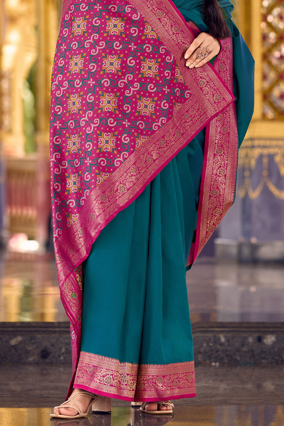 Petrol Blue Zari Woven Soft Silk Saree