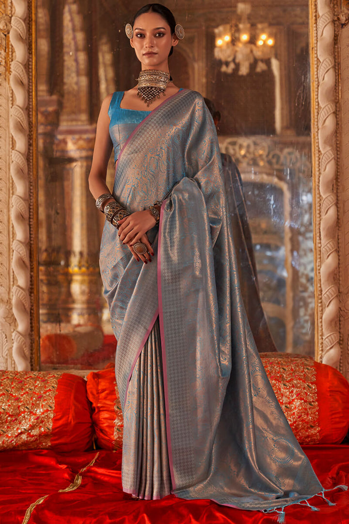 Pewter Blue Kanjivaram Saree