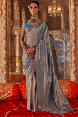 Pewter Blue Kanjivaram Saree