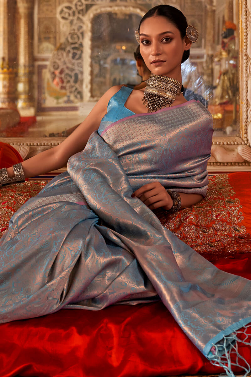 Pewter Blue Kanjivaram Saree