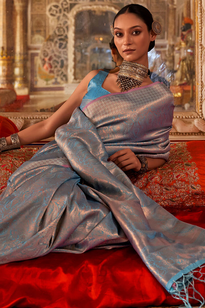 Pewter Blue Kanjivaram Saree