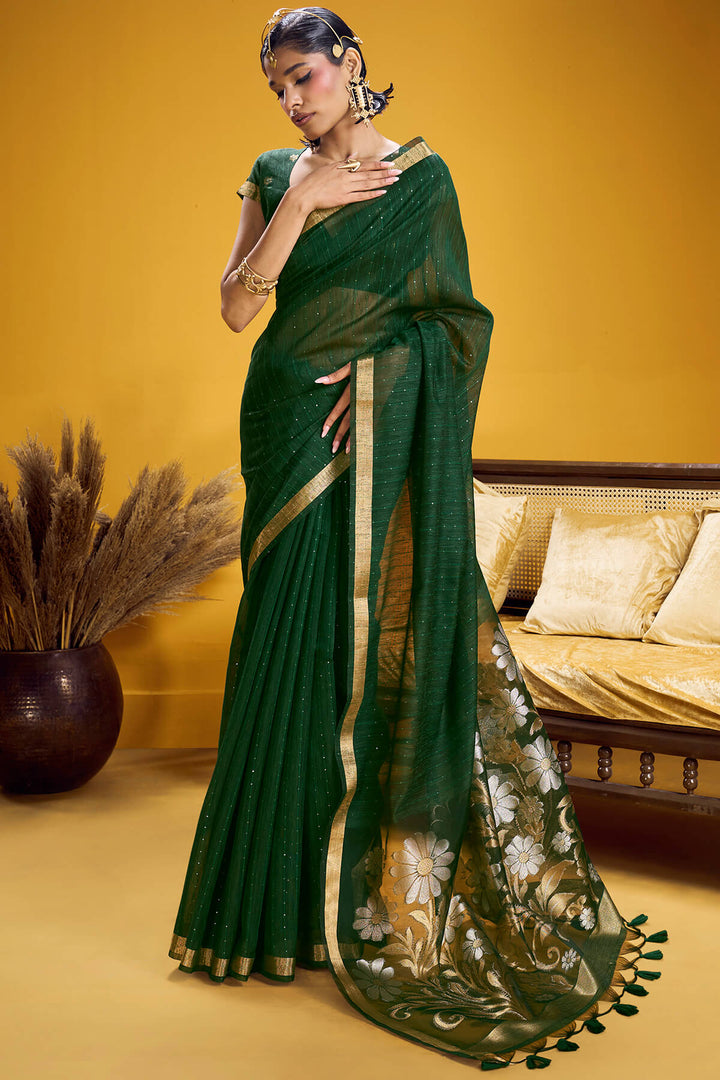 Phthalo Green Munga Cotton Silk Saree