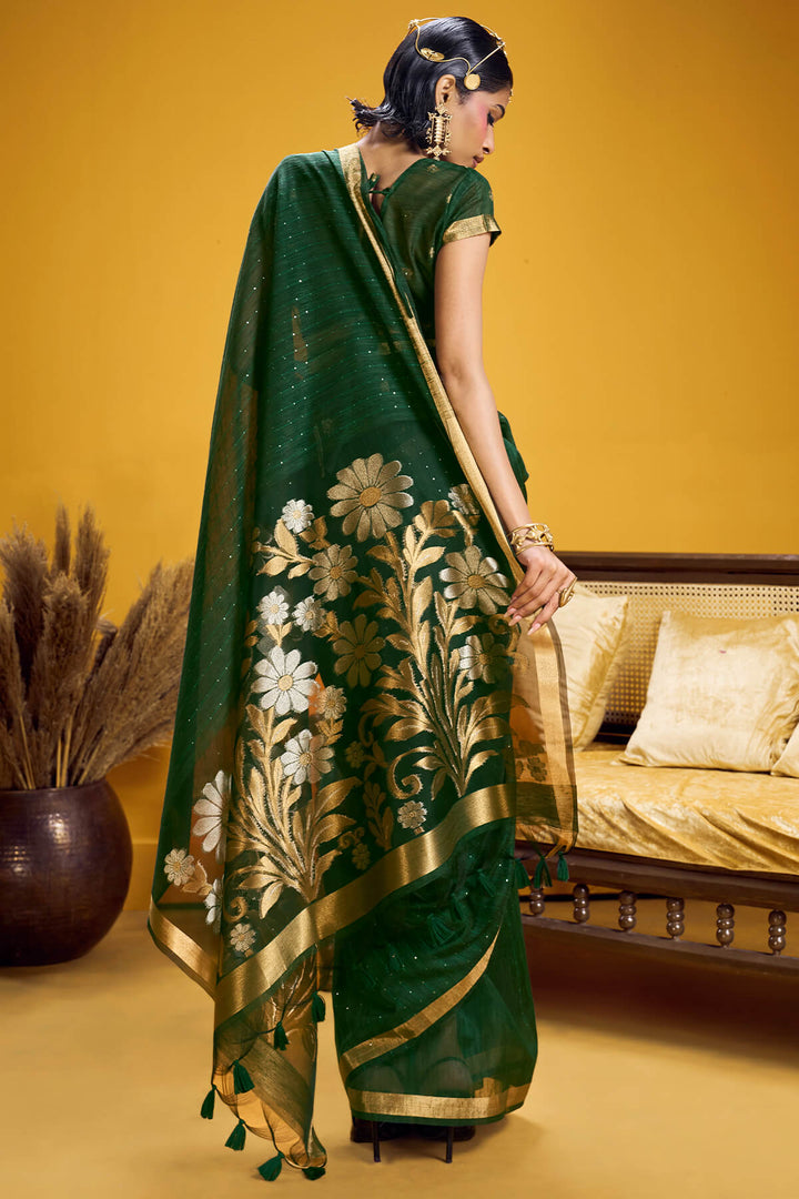 Phthalo Green Munga Cotton Silk Saree
