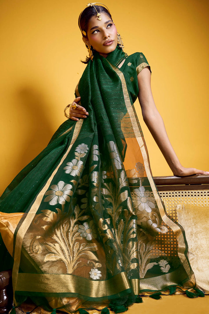 Phthalo Green Munga Cotton Silk Saree