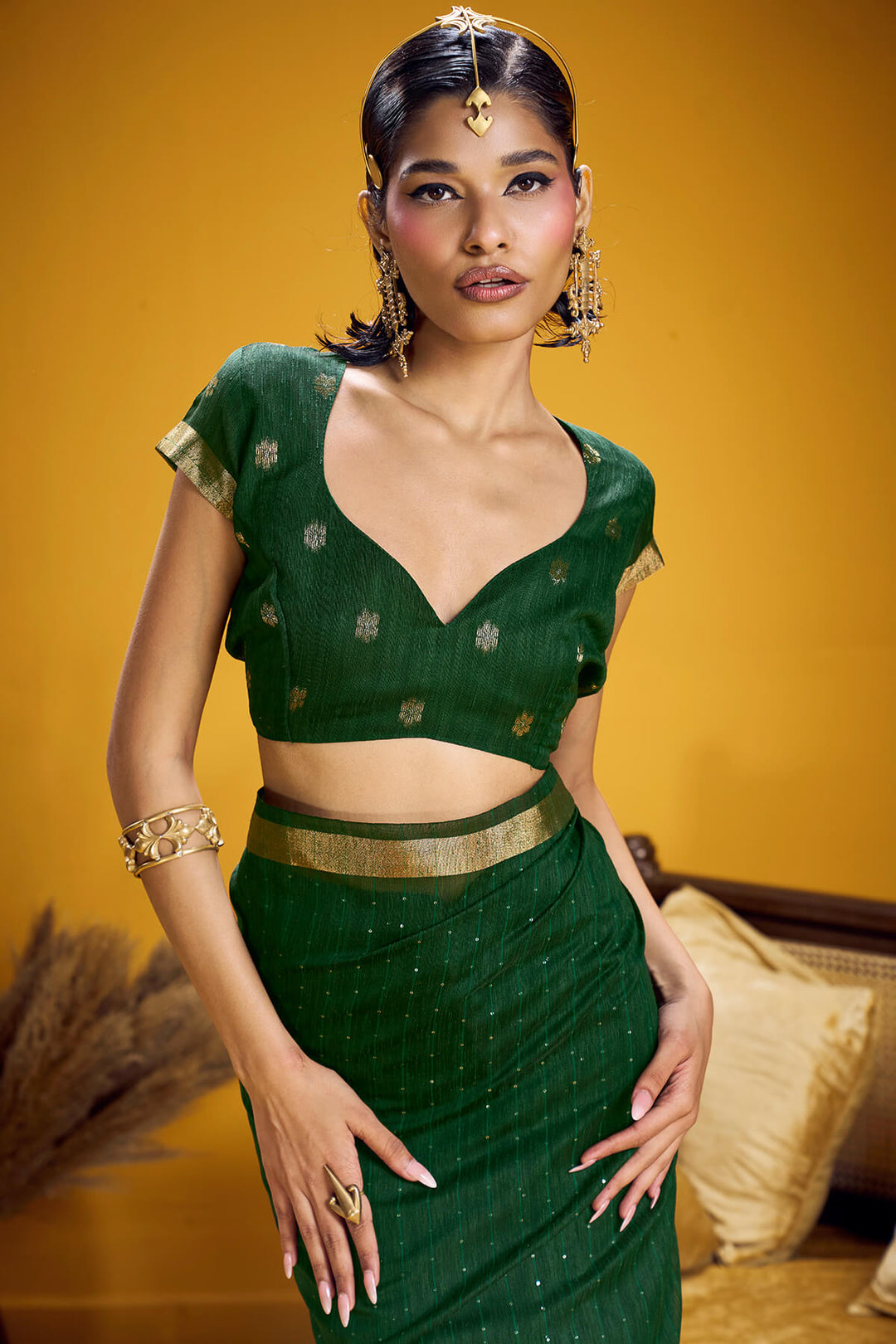 Phthalo Green Munga Cotton Silk Saree