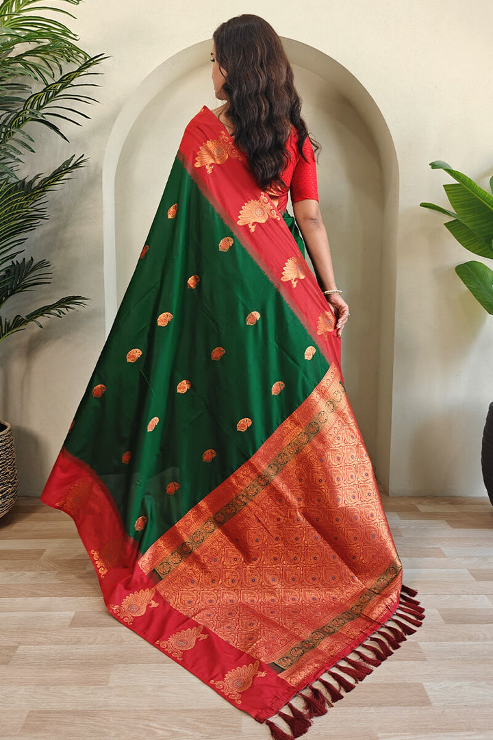 Phthalo Green Soft Banarasi Silk Saree With Chaap Border