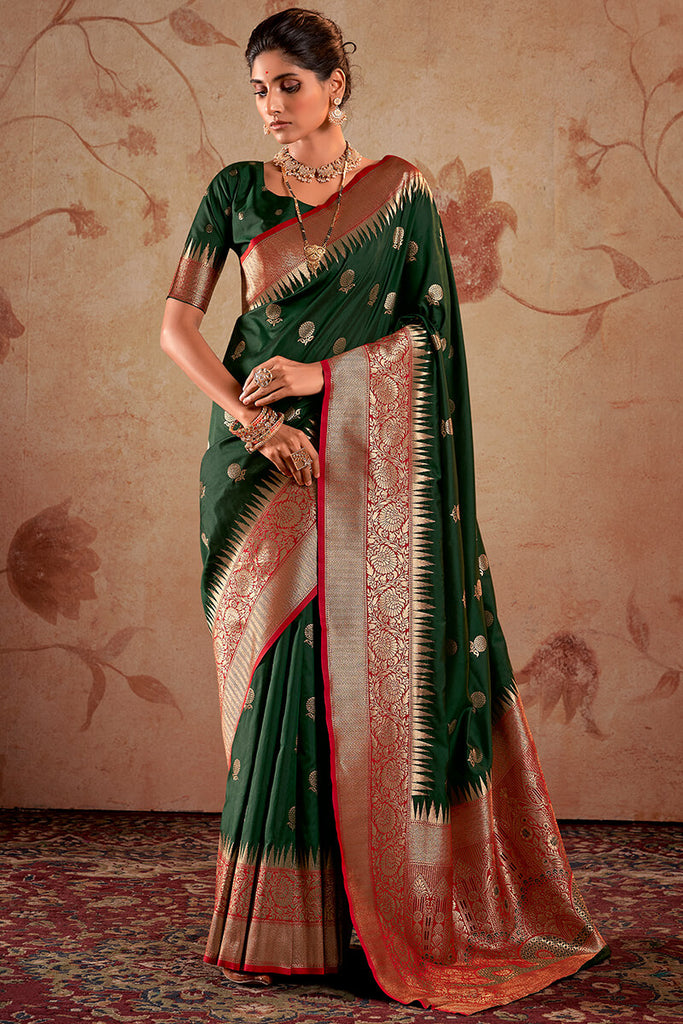 Phthalo Green Zari Woven Soft Banarasi Silk Saree