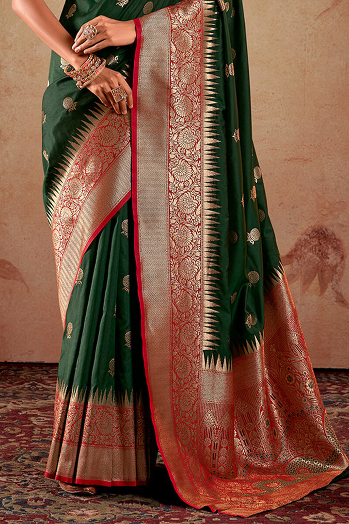 Phthalo Green Zari Woven Soft Banarasi Silk Saree